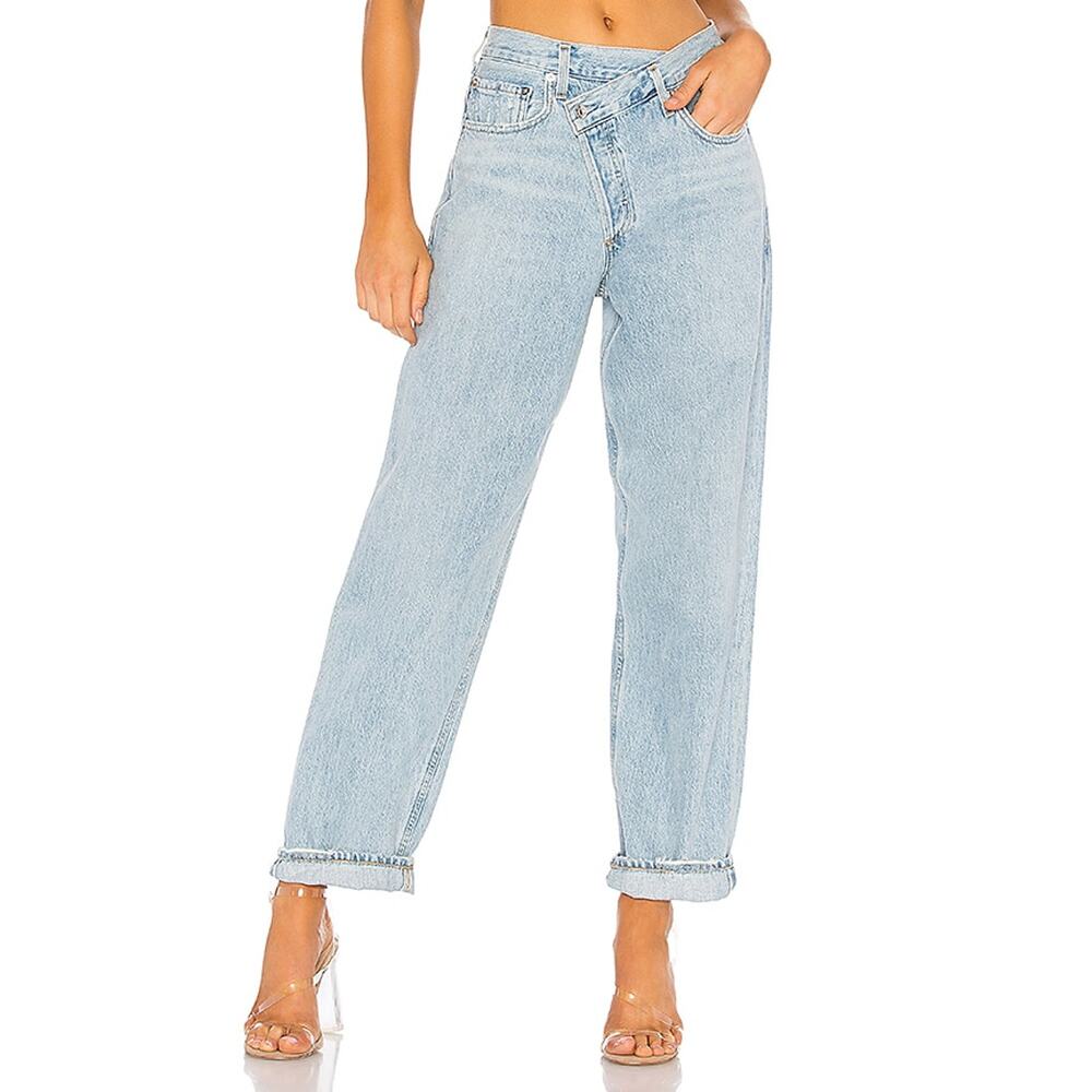 AGOLDE Diagonal Fly Light Wash High-Rise Straight Jeans